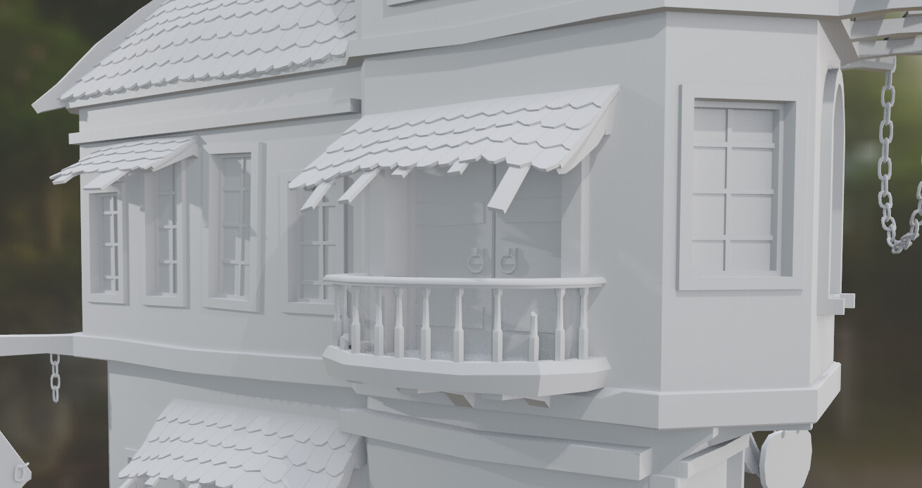A view of the balcony on the second floor that overlooks the alleyway