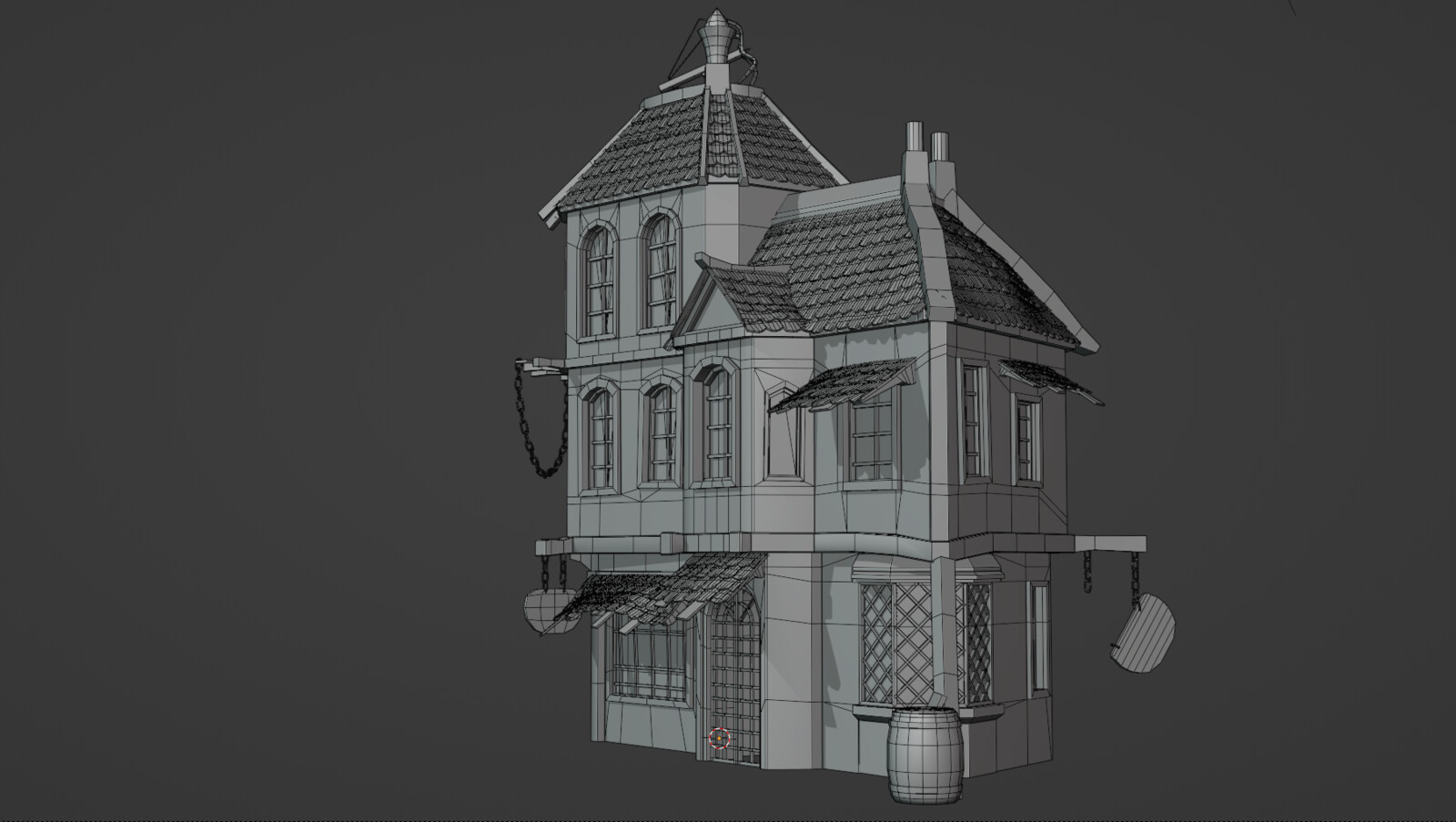 A wireframe view of the structure's front
