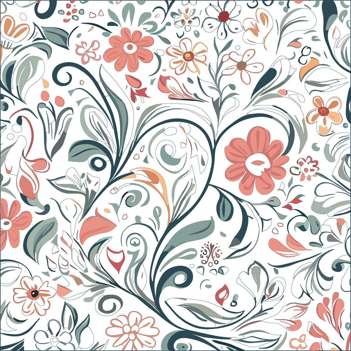 Seamless Colorful Doodle Pattern. Vector Background With Flowers