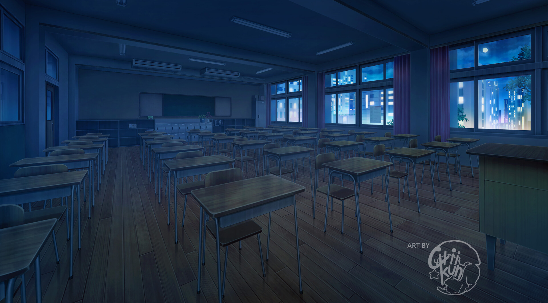 Classroom - Evening, 2D Anime Background , Illustration