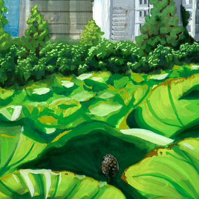 Lily Pond, Ueno Koen - Gouache Painting