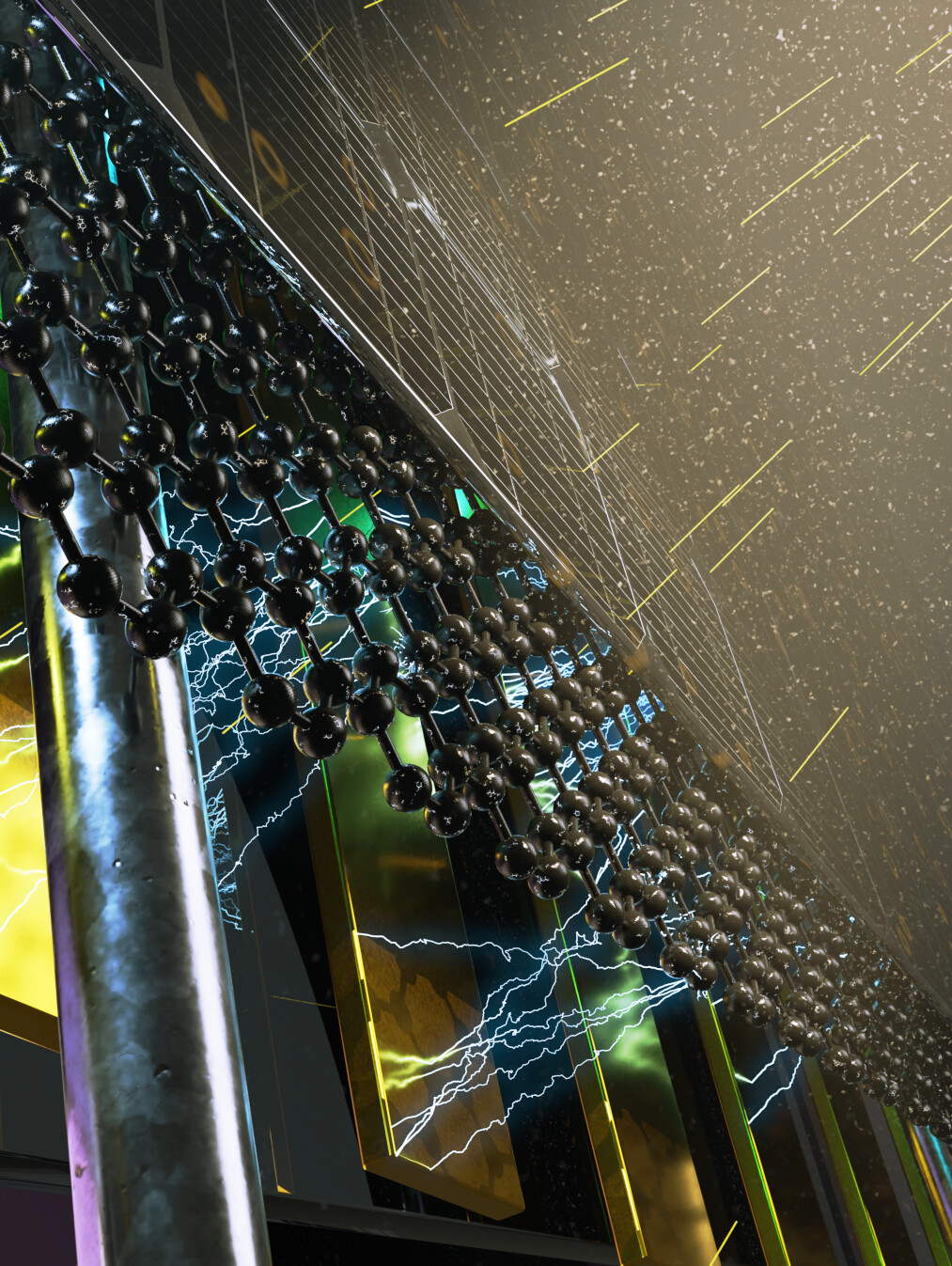Final illustration after adding a faint blue blur to the electricty arcs and color corrections/grading 
