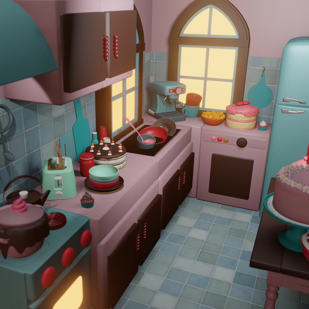 Candy kitchen, scenes for short animation. (Blender Evee)