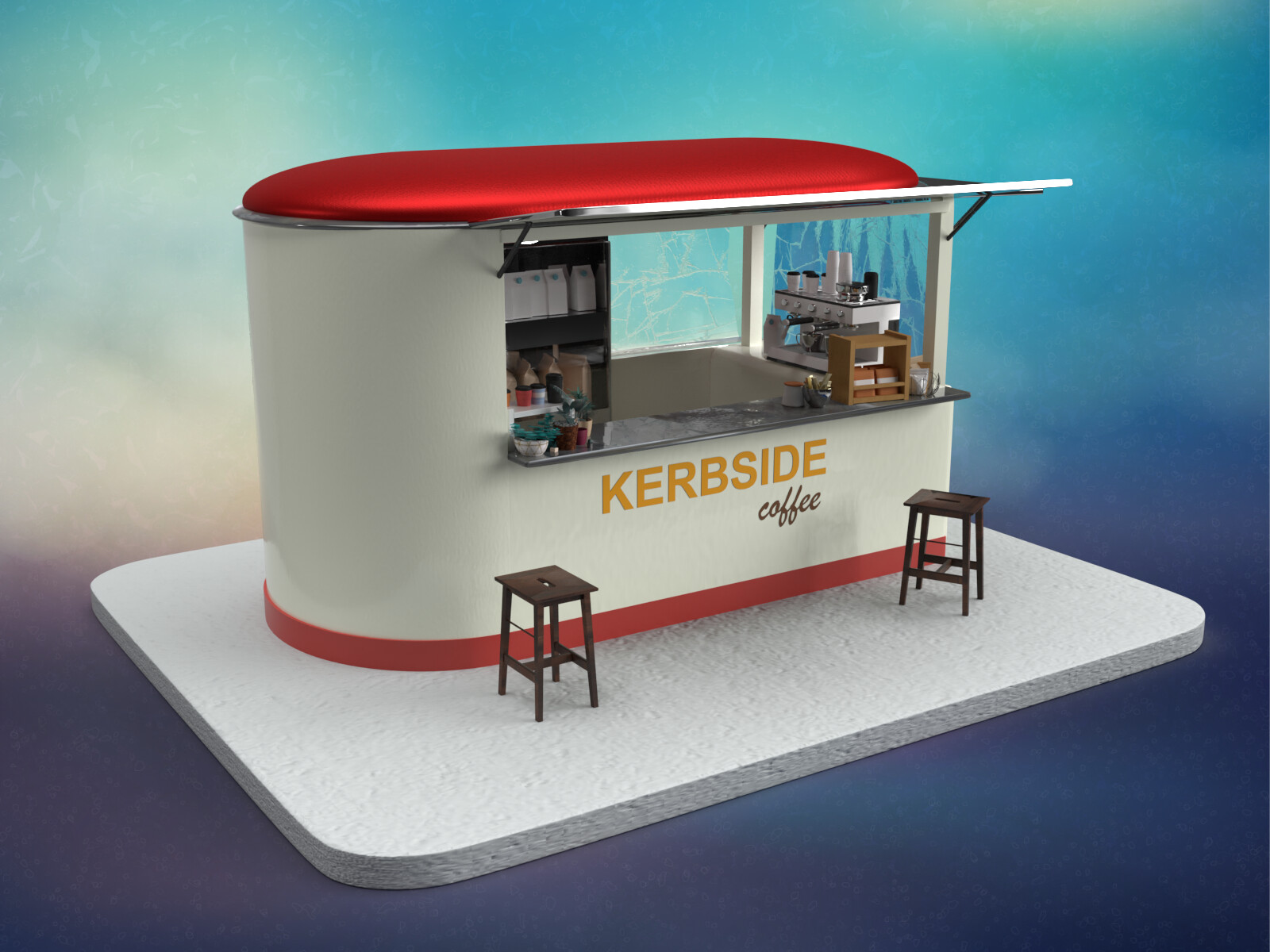 Local coffee stall, illustration, Dimension.