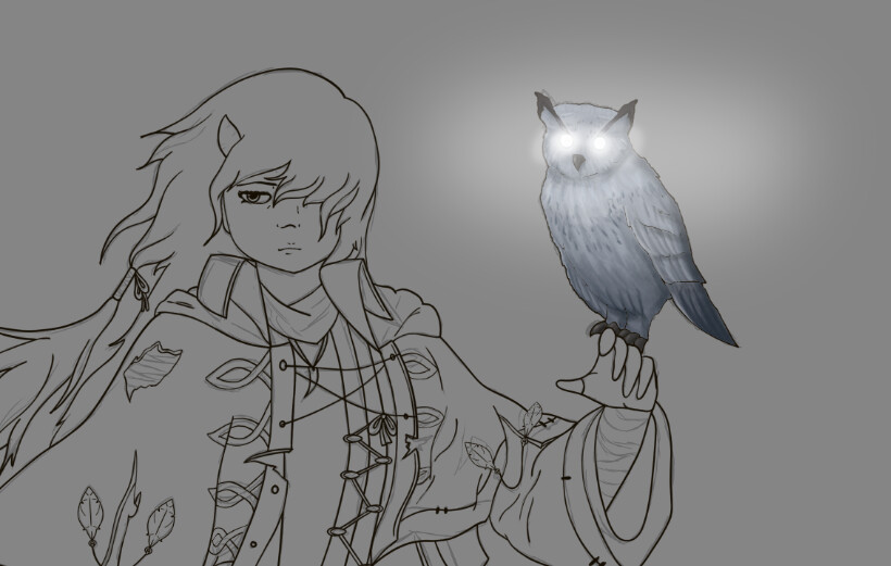 Progress Shot of Ume and her Owl.