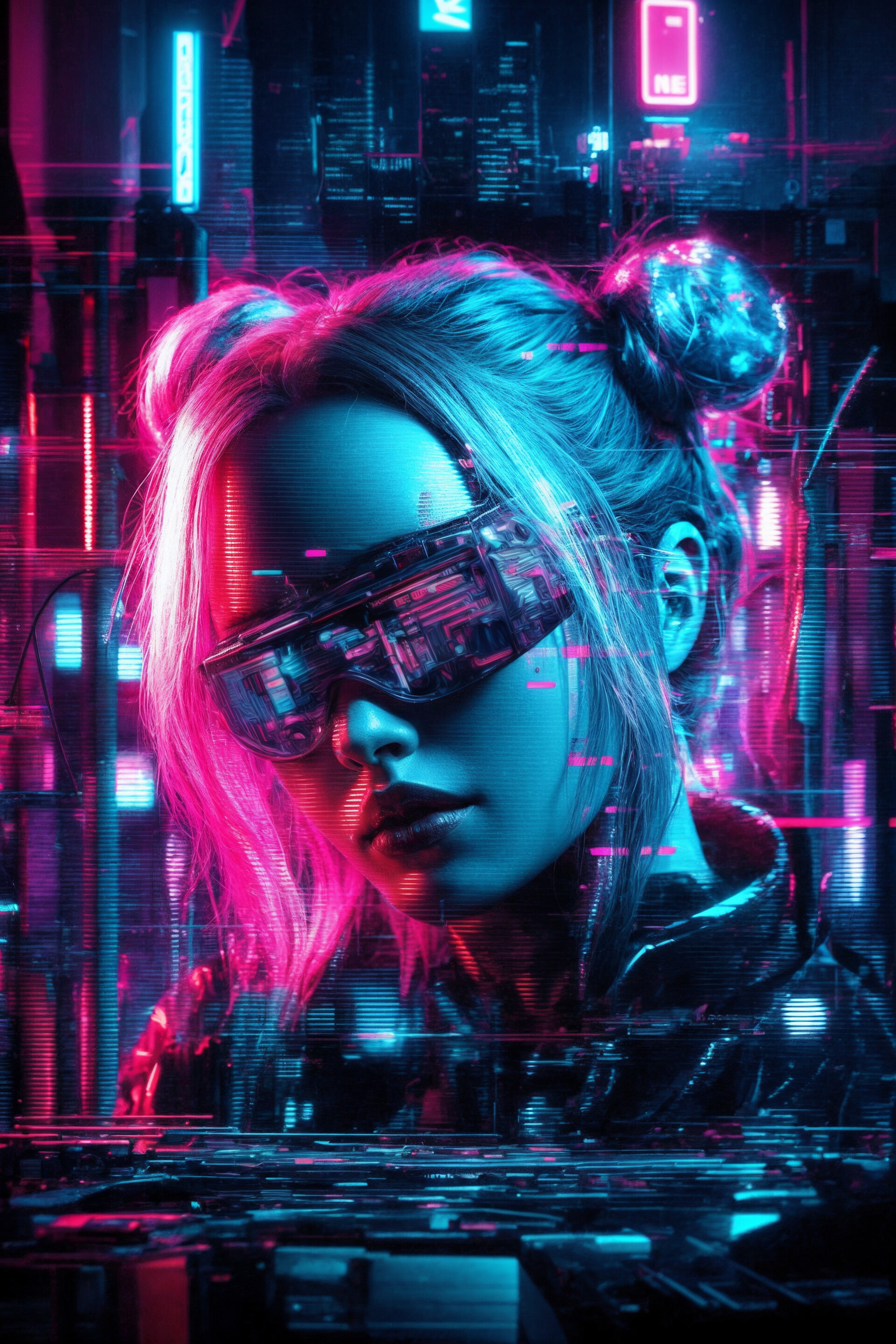 Cyberpunk Woman in Neon City Alt Ver 2 by Sarah-Lady-Death on