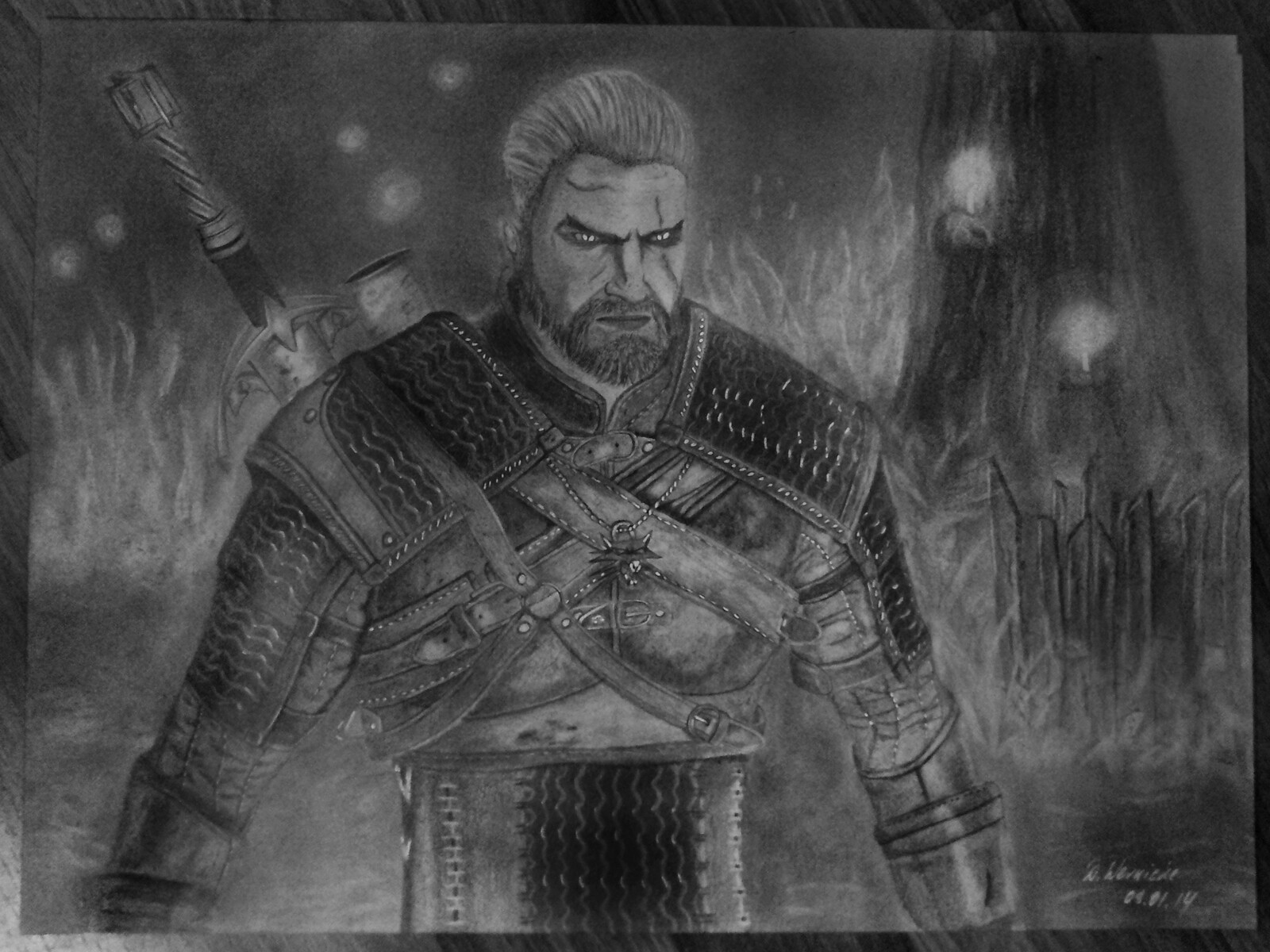Geralt of Rivia (2014, DIN A3)

Witcher 3 Fan Art - You wouldn't believe how hyped I was for this game. Something like that never happened again after this one came out a year later.