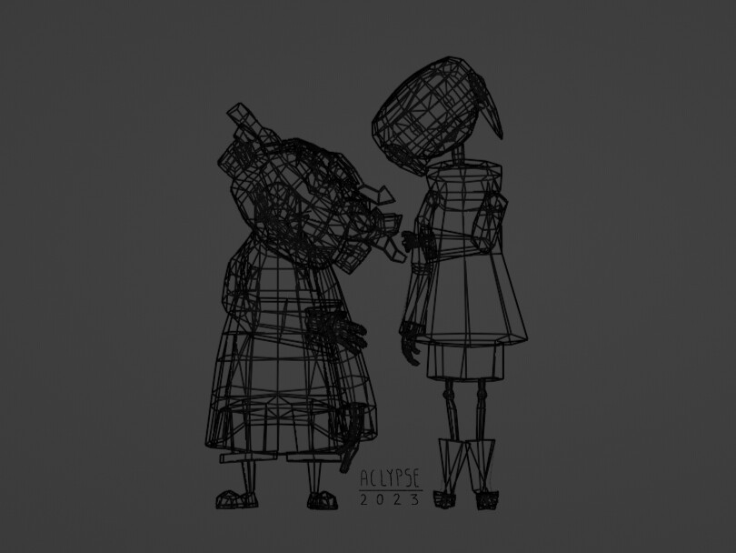 Coraline and Wybie wireframe