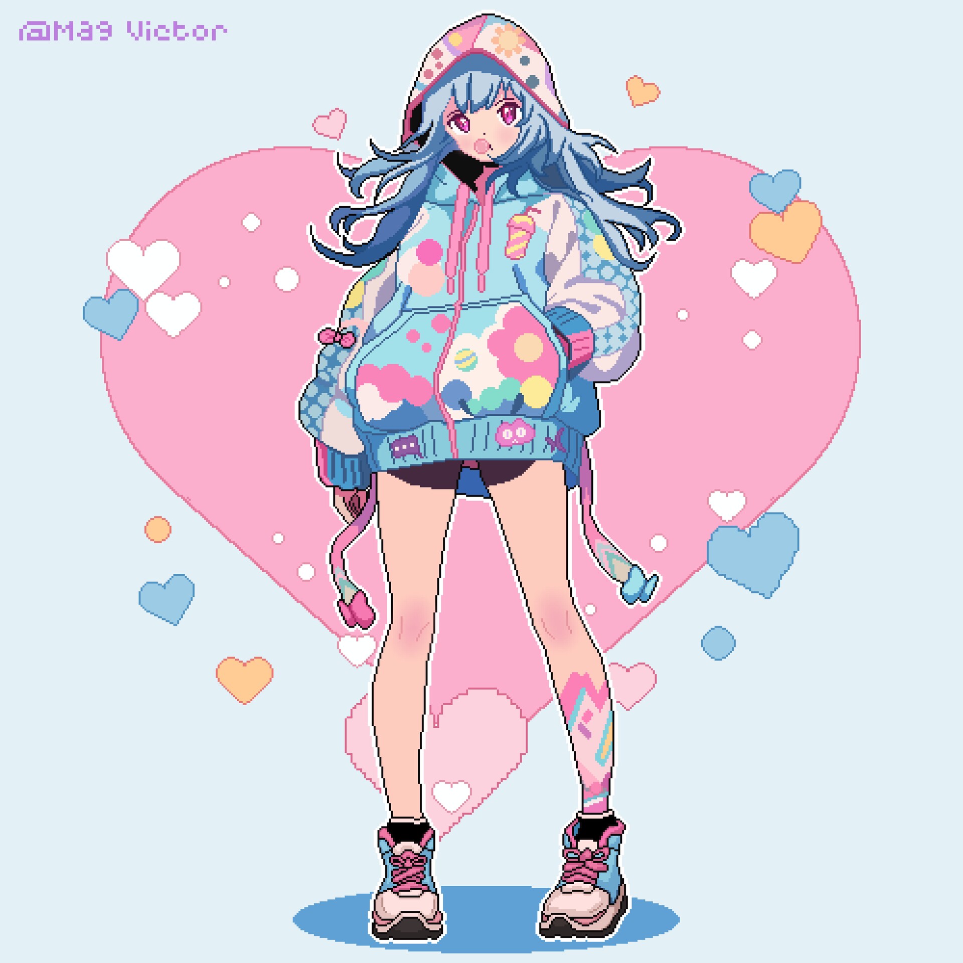 Cartoon pastel anime african american girl with bubble gum