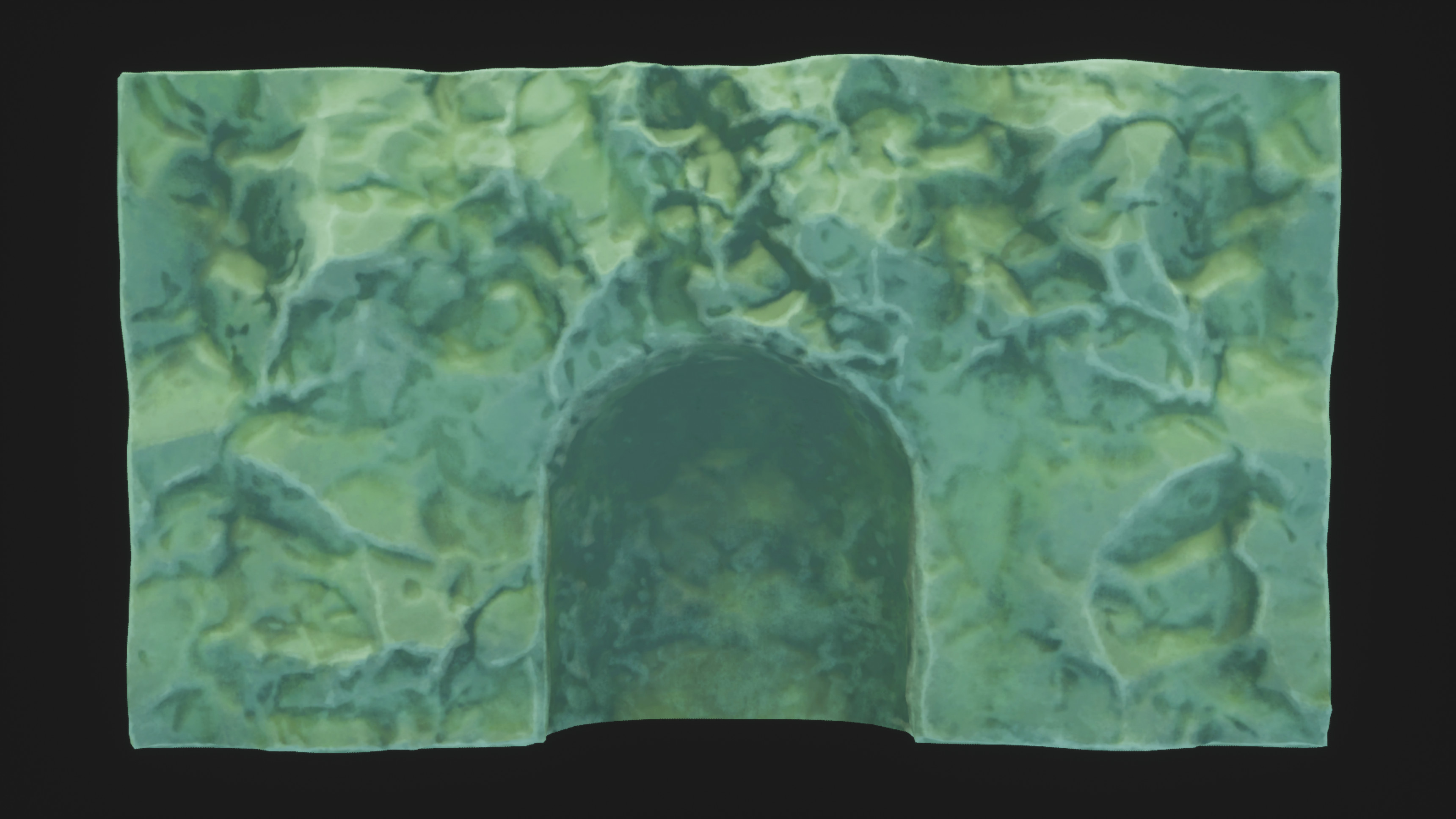 Rear wall with passageway. The inital plan was to simply have this as a recess, but I felt later that it would be more mysterious if it were a tunnel or cave into parts unknown.
