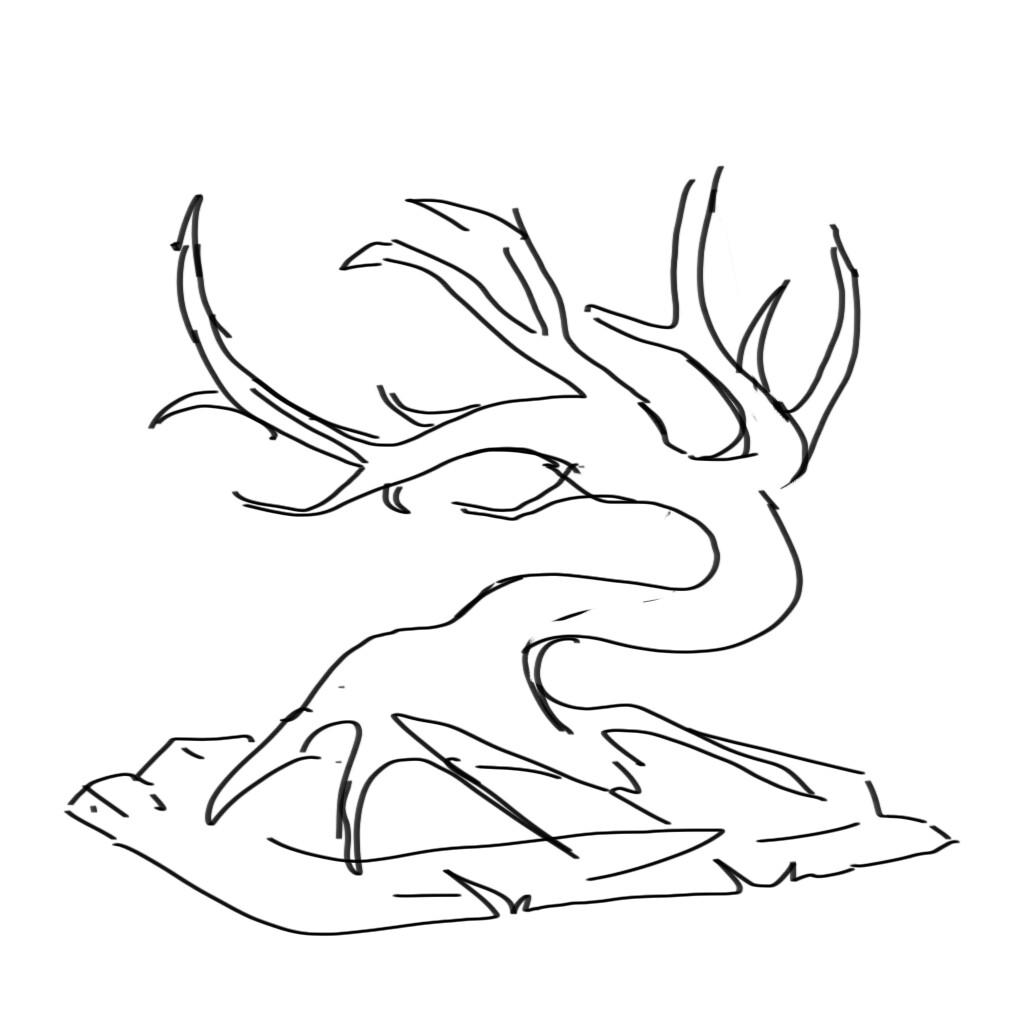 Early sketch of the tree and general limb placement.