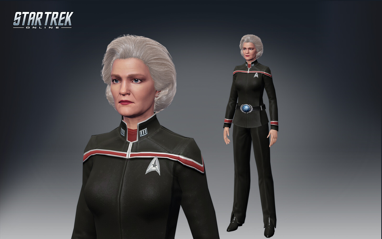 Captain Janeway - rendered in the Cryptic engine. I was responsible for final integration work and polish.