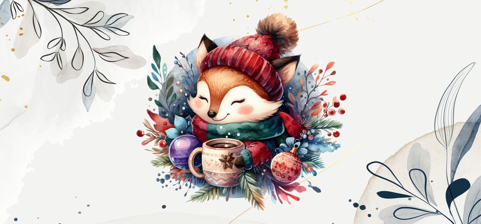Illustration Cute christmas watercolor fox.
