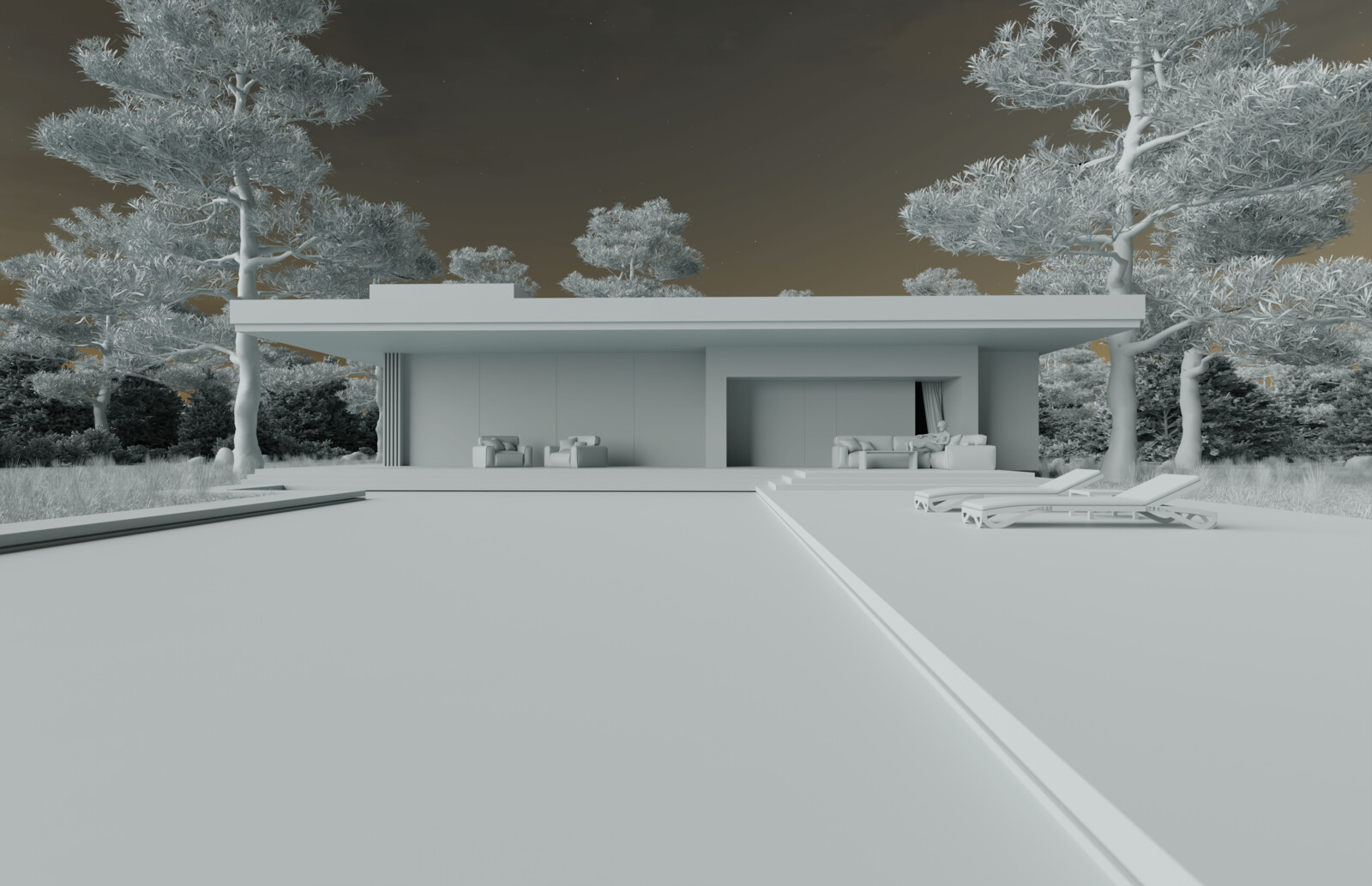 Clay render of the scene