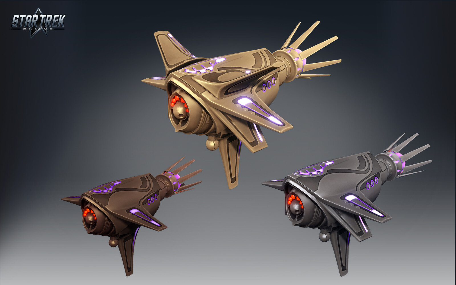 The three boss iterations from the V'Ger enemy group - rendered in the Cryptic engine.