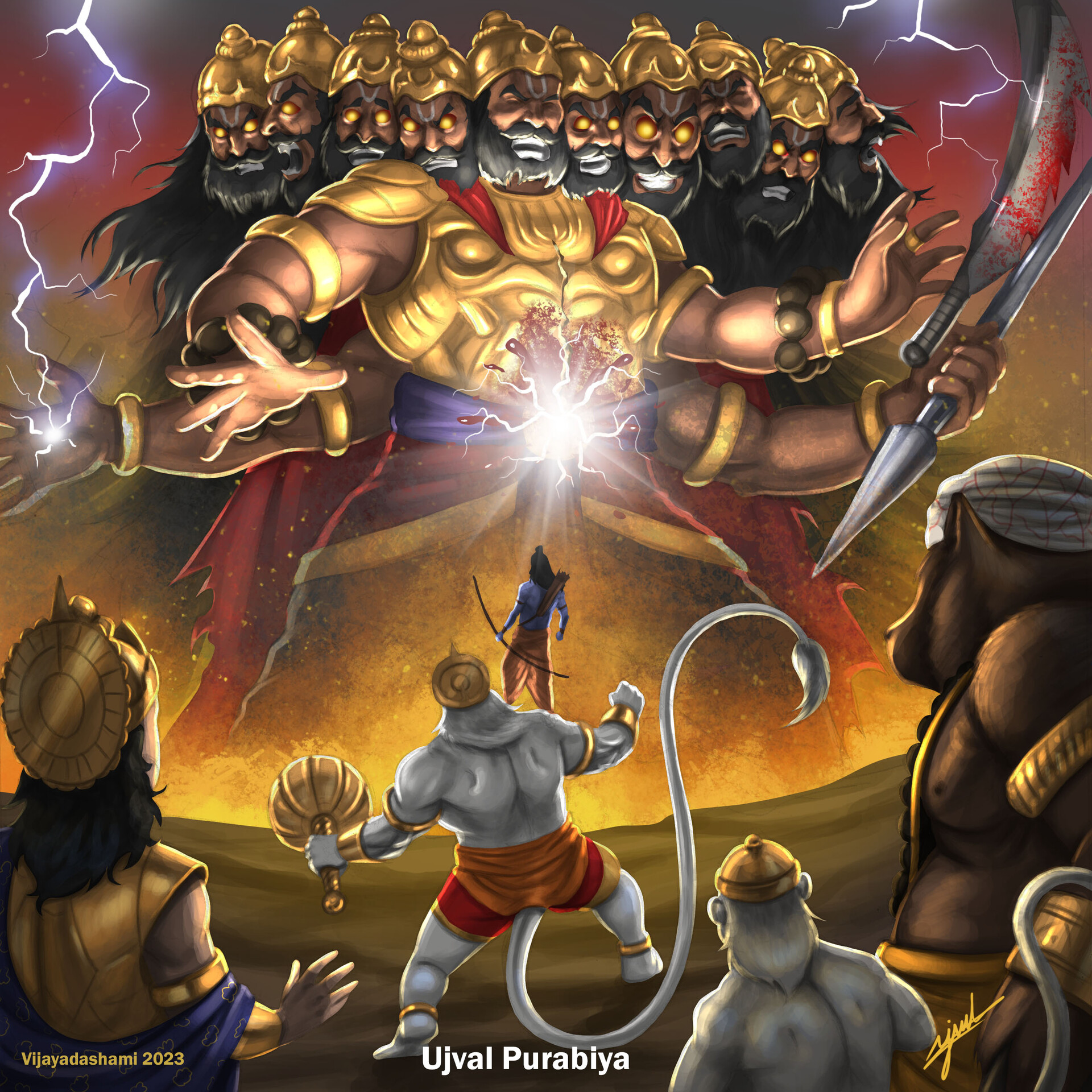 ArtStation - Ravan dahan by ujval purabiya