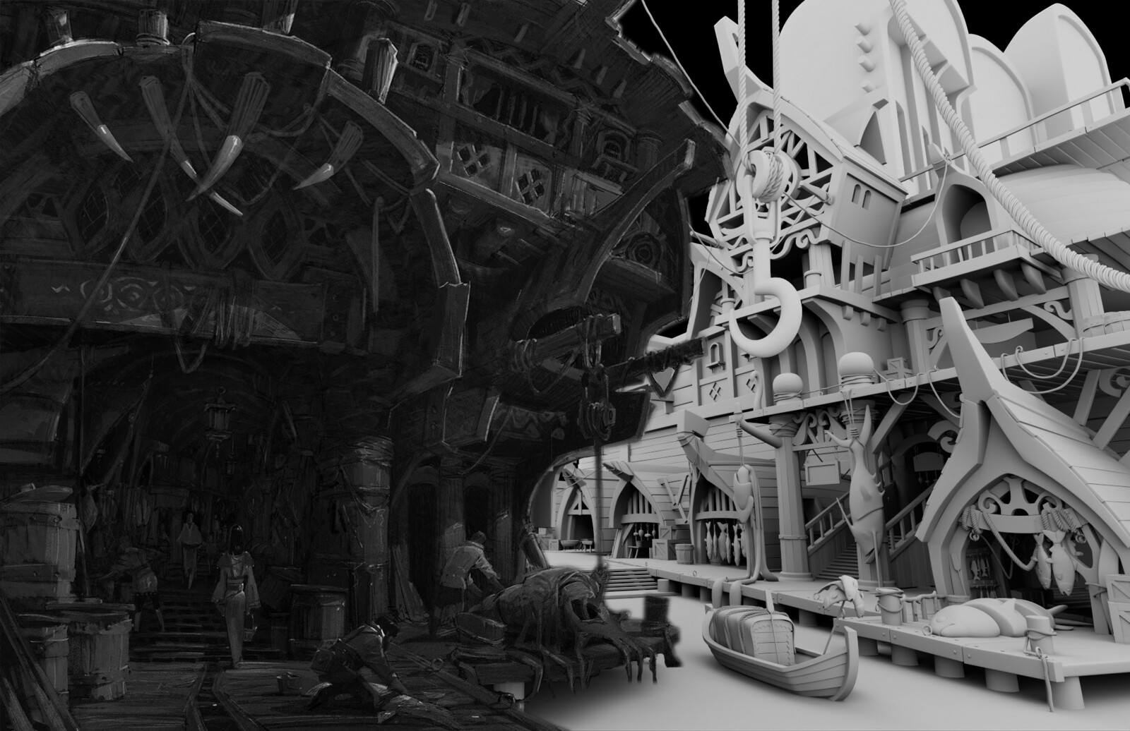 Responsible for only modeling the Right portion of the scene.

The other side is covered with a cropped version of the concept because my partner is still working on that side.