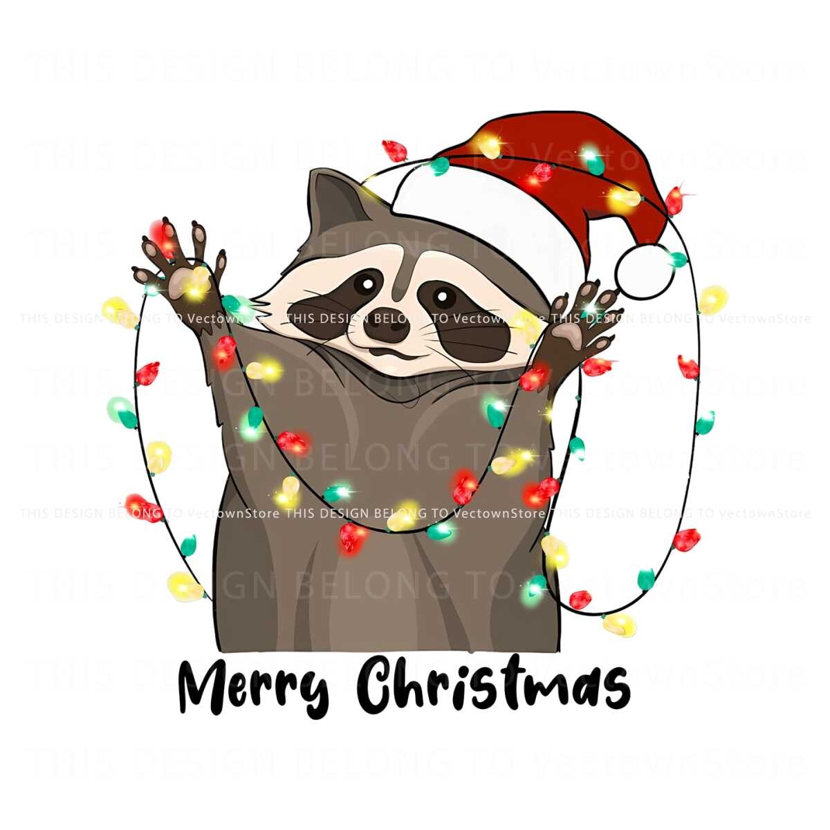 artstation-christmas-raccoon-funny-animal-light-santa-hat-png-file