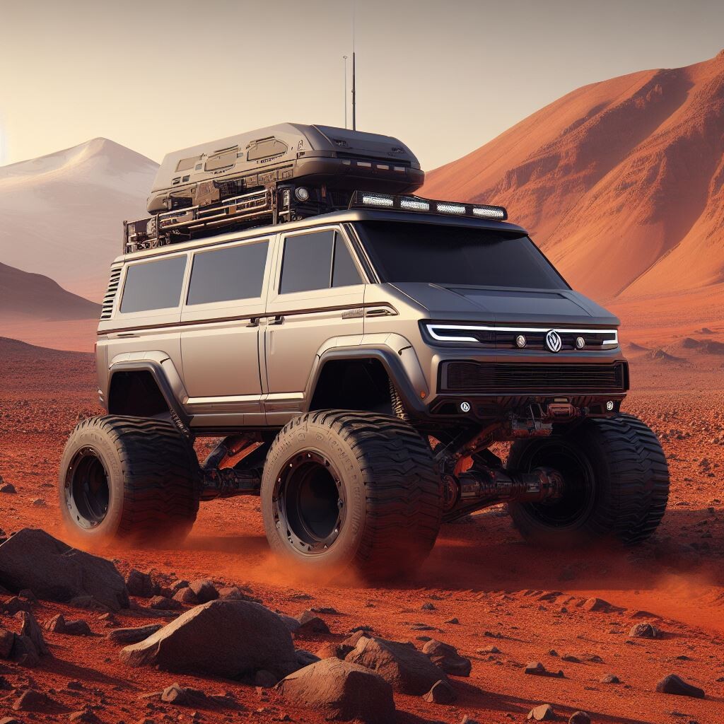 Rendering of a VW Transporter as Mars Rover