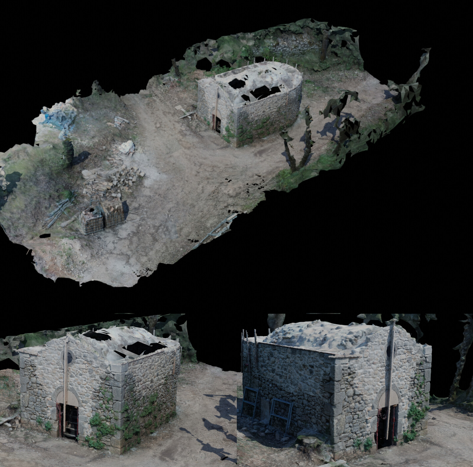 Displayed here is the initial Meshroom output. The model, originally with 5 million tris, was refined using 'Instant Meshes' to a streamlined 270k tris. This adjustment made the mesh more manageable for editing and suitable for future use in a game engine