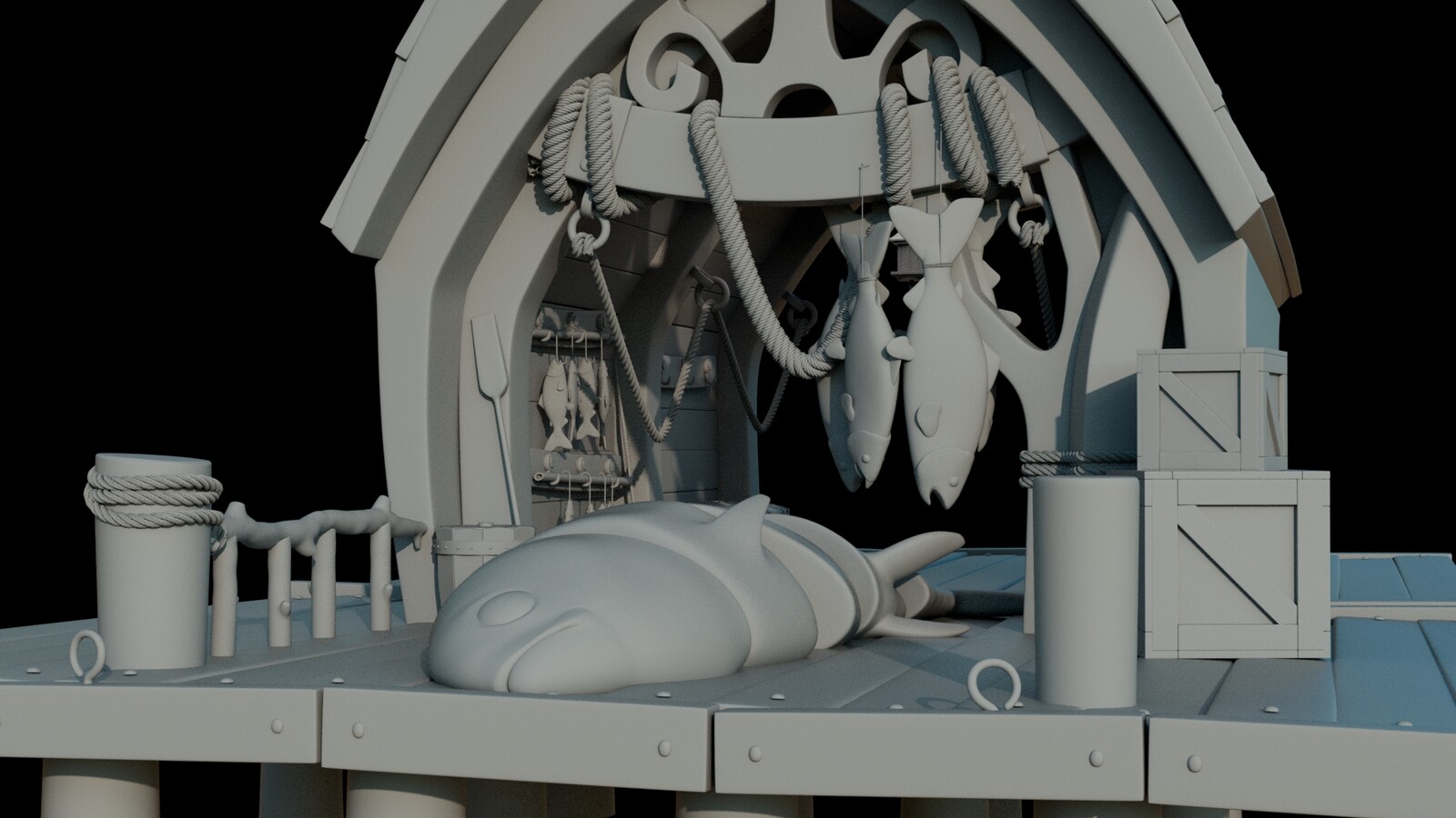 Close up render of one the huts