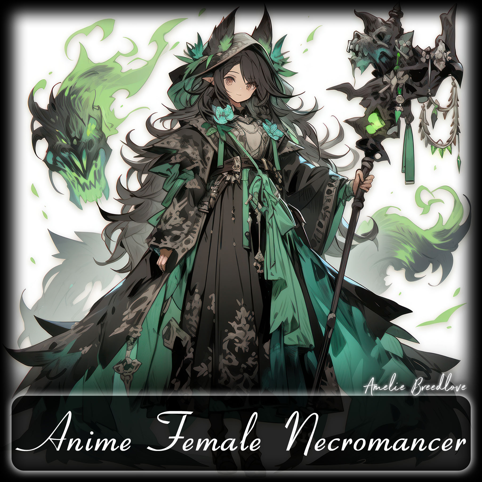 Lexica - A anime young girl in Mage necromancer robe