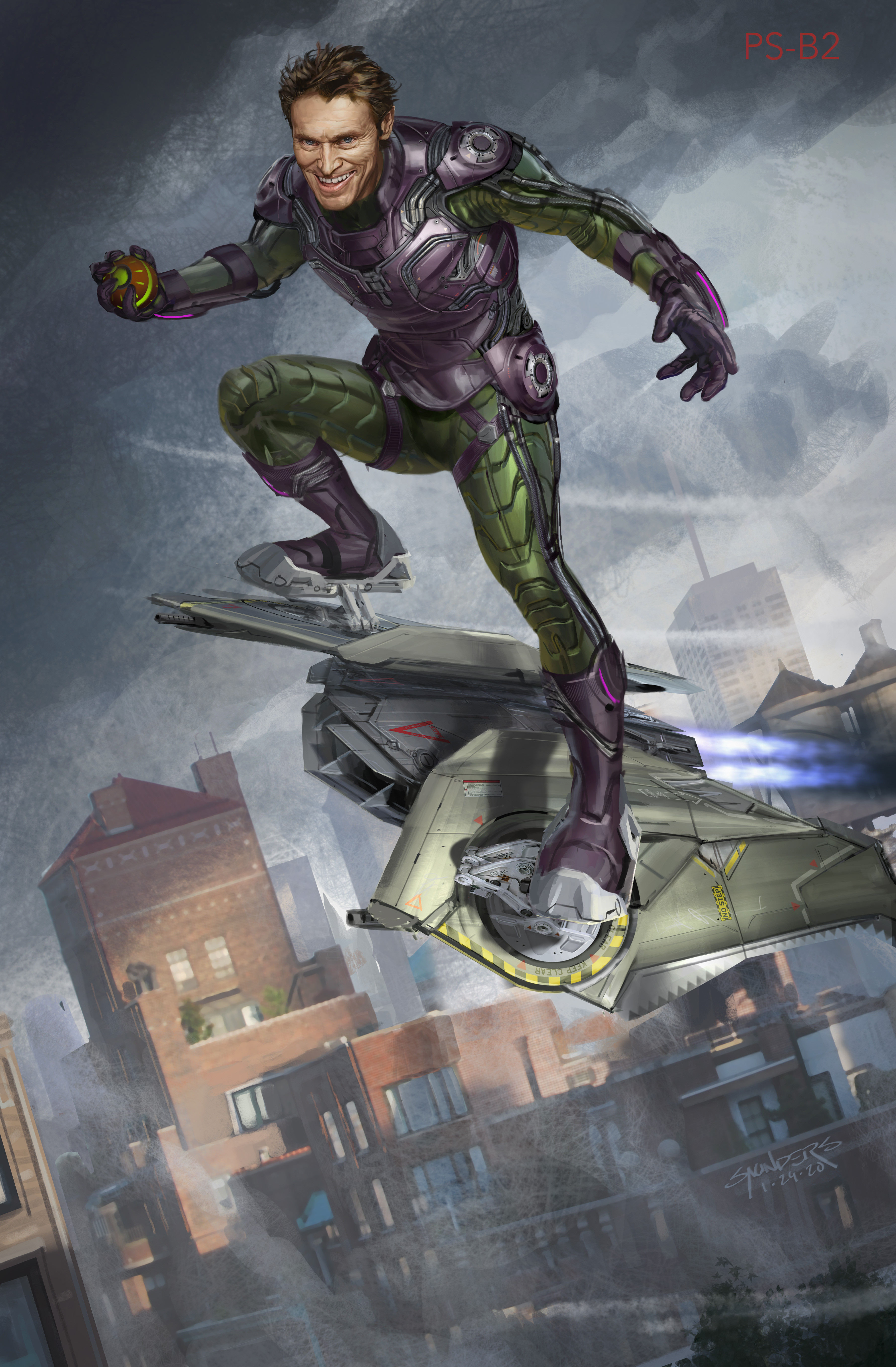 Add-on armor meant to evoke the classic comic-book purple/green suit.