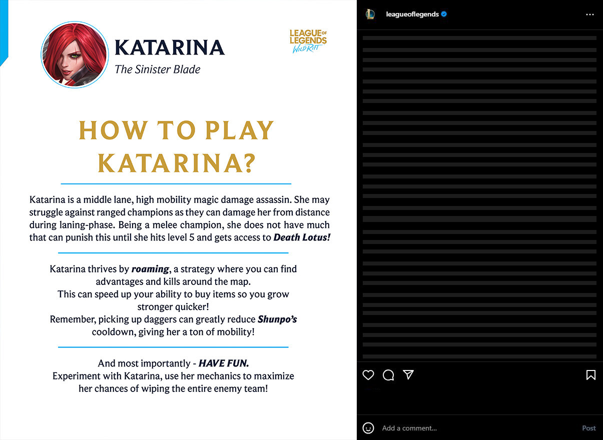 Wild Rift Katarina Tips and Tricks (Instagram Mockup)