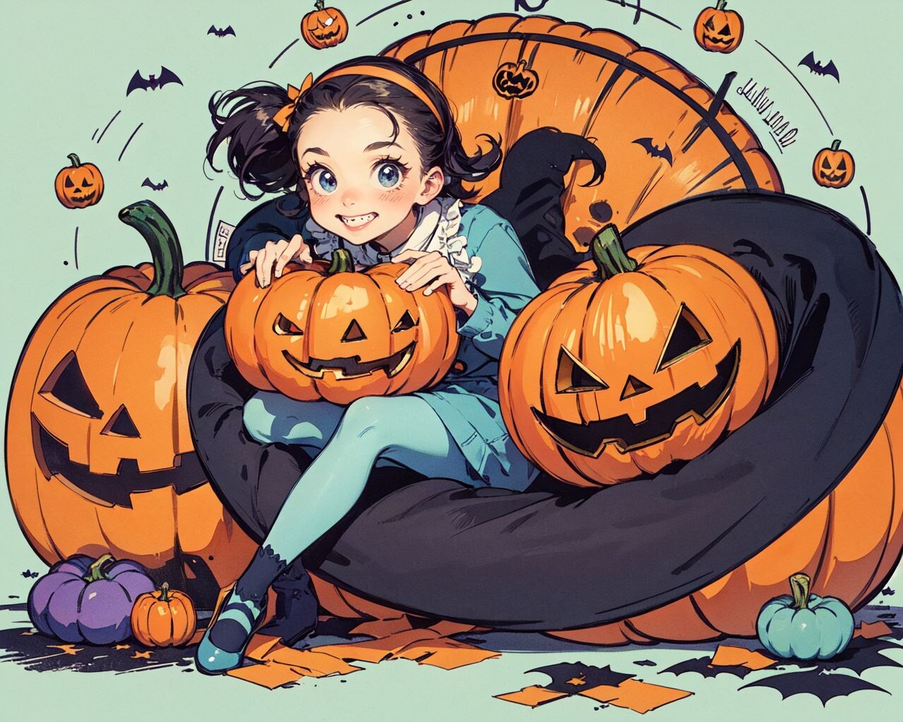 Arte de pôster de Halloween, um lindo retrato animado de bruxa de anime ·  Creative Fabrica