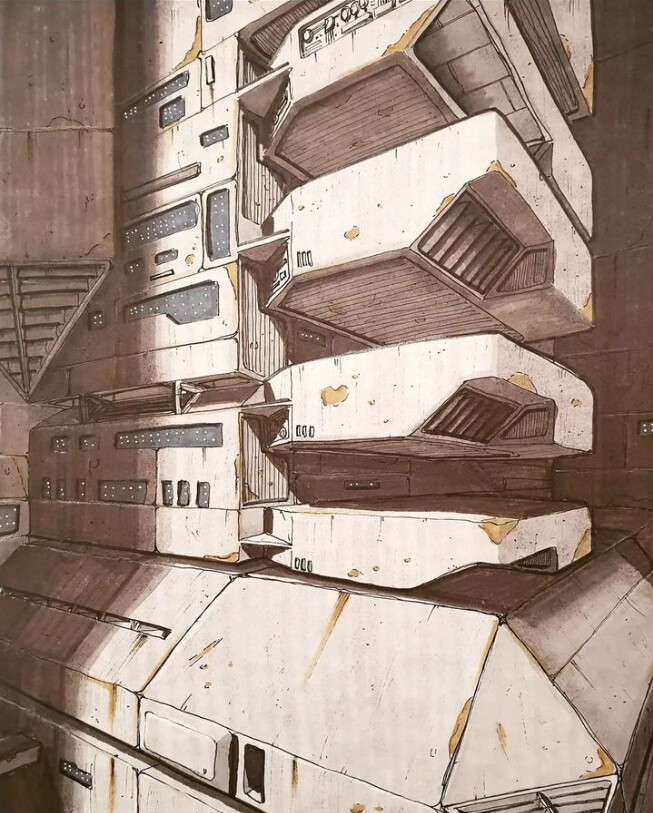 Brutalist Scifi Building Concept.