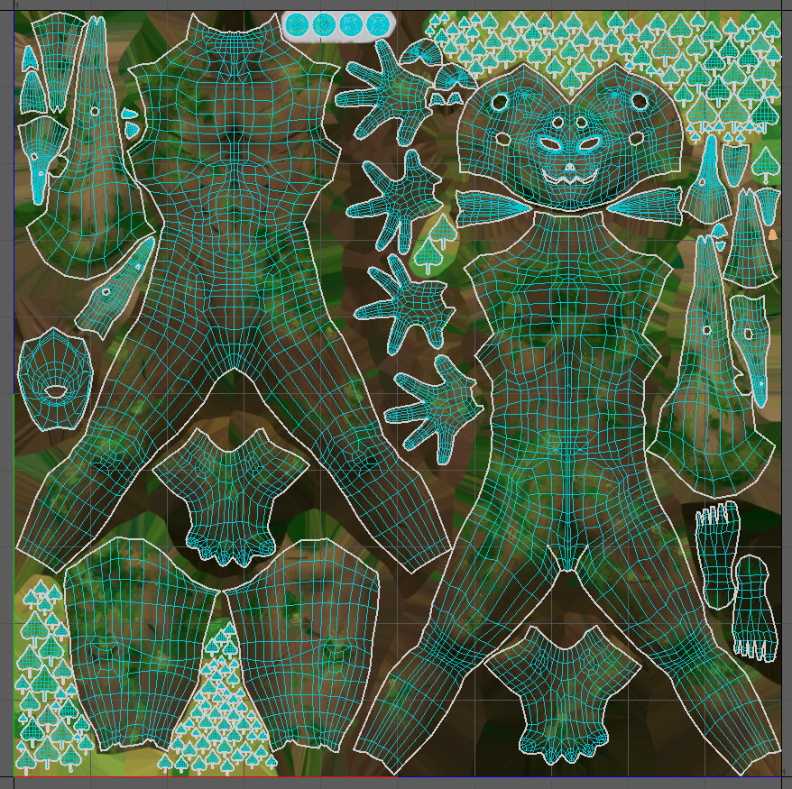 UV map. Yes the leafes could have been 2-3 UV shells, instead of all layed out. Didn't know at that time how to rescale all and didn't feel like scaleing every single leaf. I know now and have learned :)