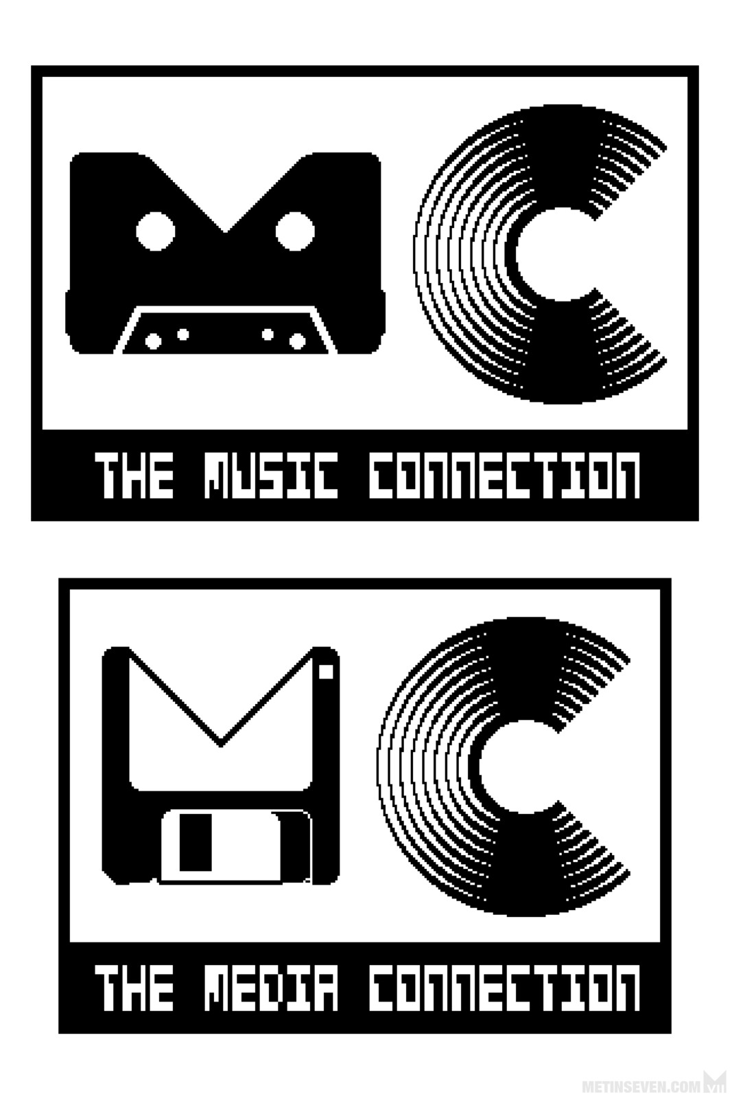 Pixel art logo designs for a retro media initiative