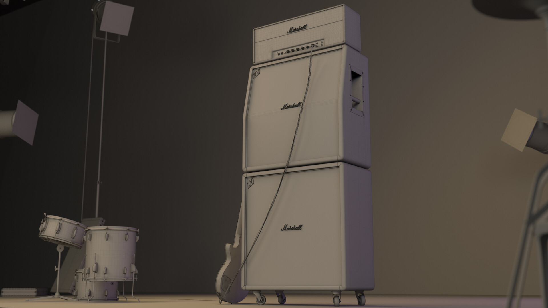 Bertrand B - Marshall amplifier and cabinets - 3D Visualization