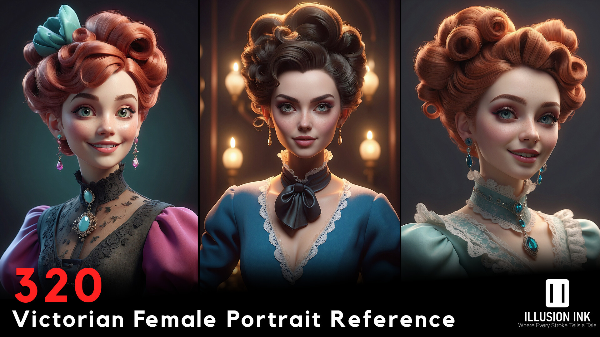 ILLUSION INK - 320 Victorian Female Portrait Reference | 8K