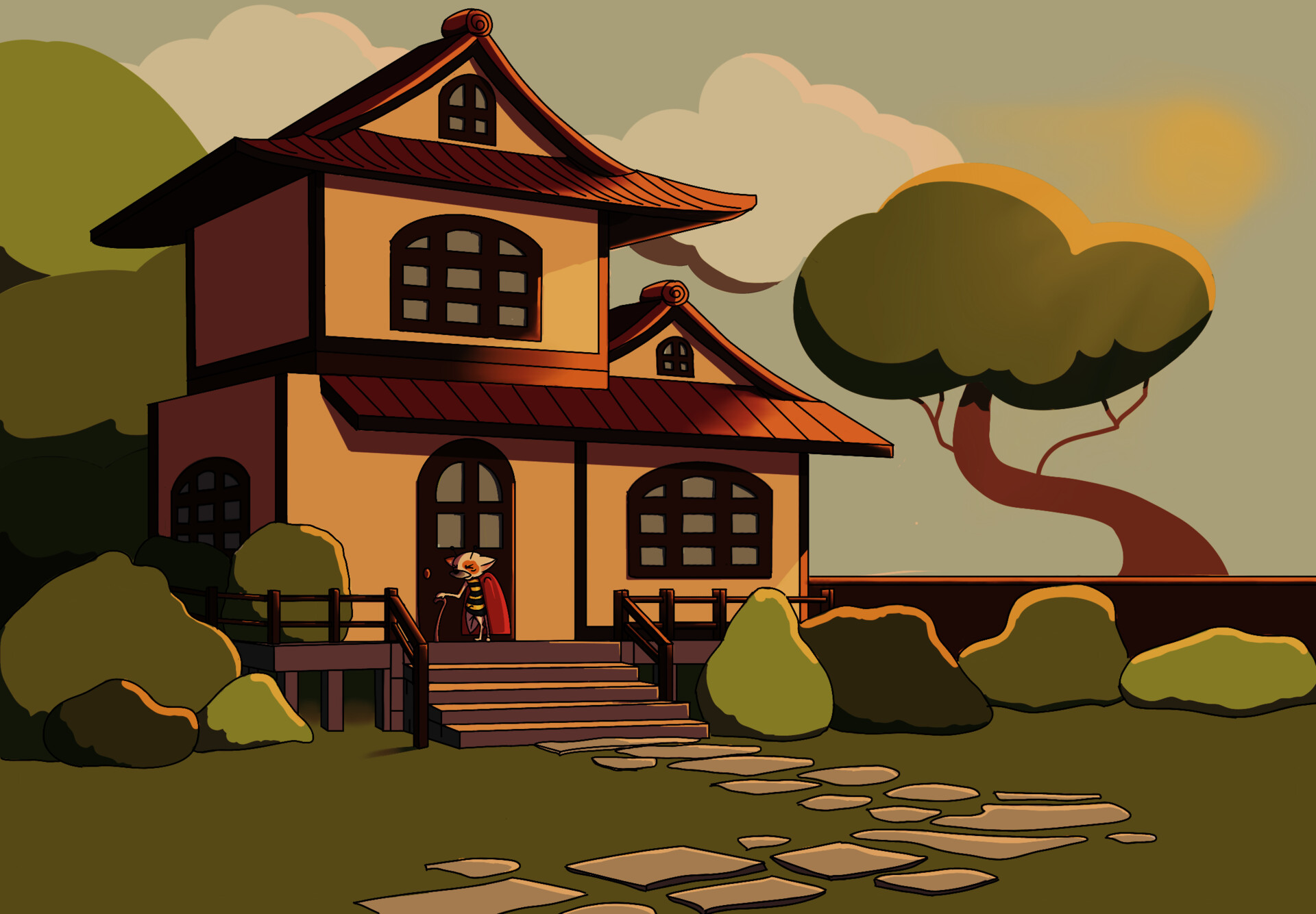 ArtStation - Outside house at morning, afternoon and night, image size:1920x1334