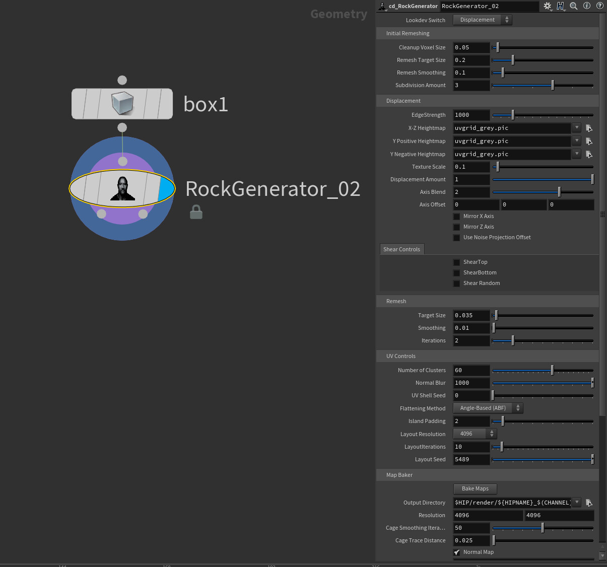 In the past I made the Rock Generator into an HDA for easy use. It takes any simple shape and will convert it to a game ready rock with texture maps baked out for you. This was used to make the rocks in the scene.