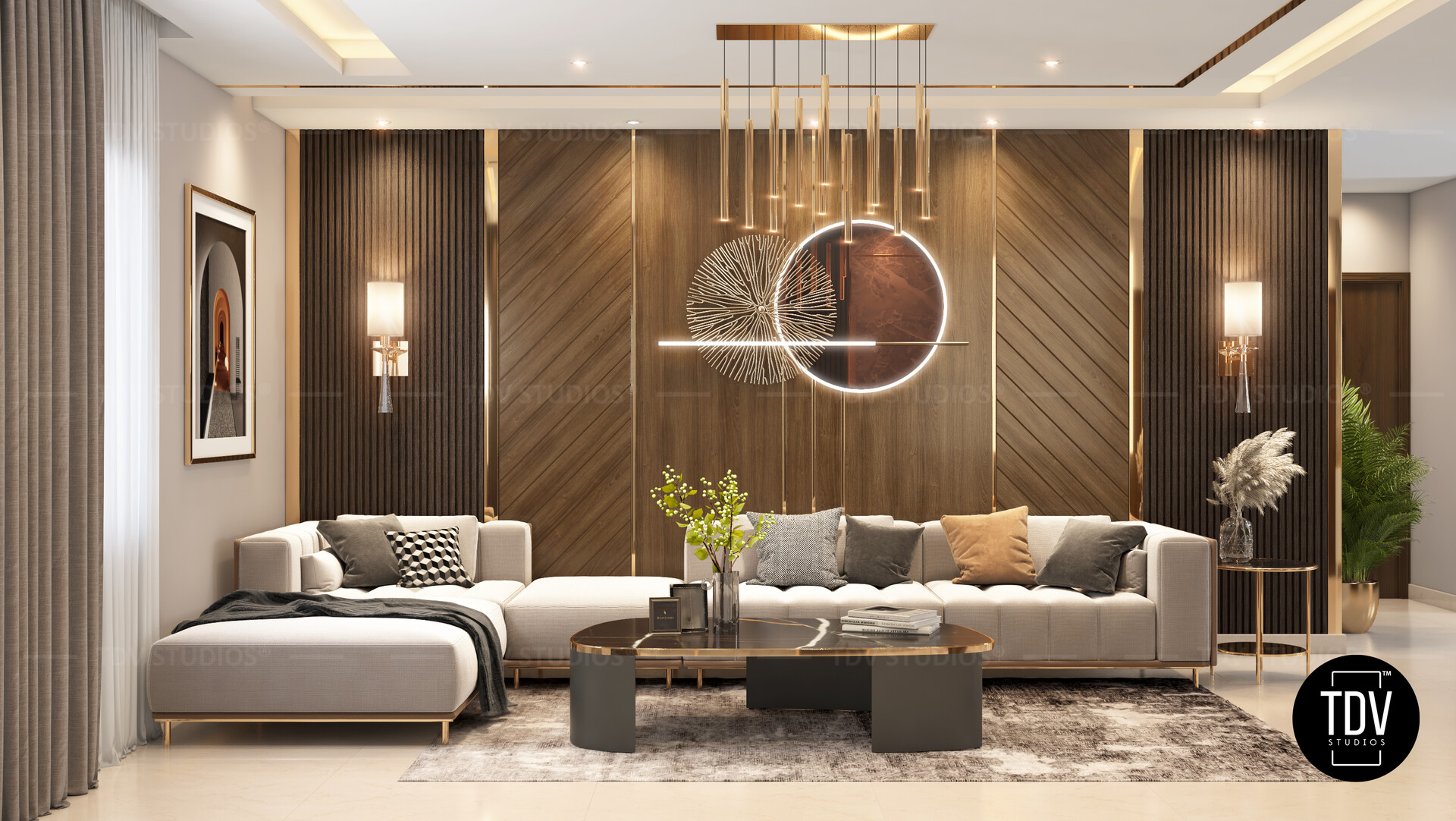ArtStation 3D Living Room Sofa Back Wall View