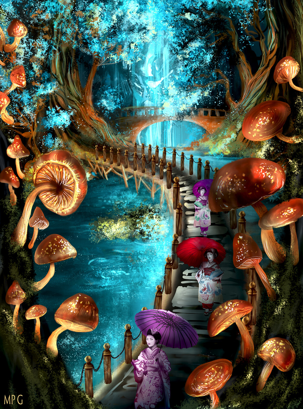 Digital painting Waterfalls and fantasy