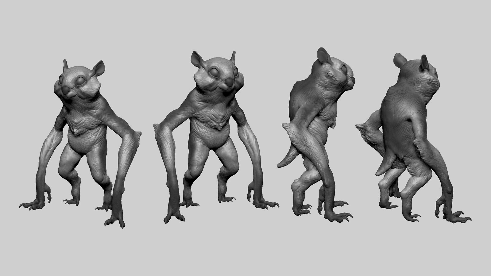 Initial sketches were much more creature-like. Referencing bat anatomy and primates.