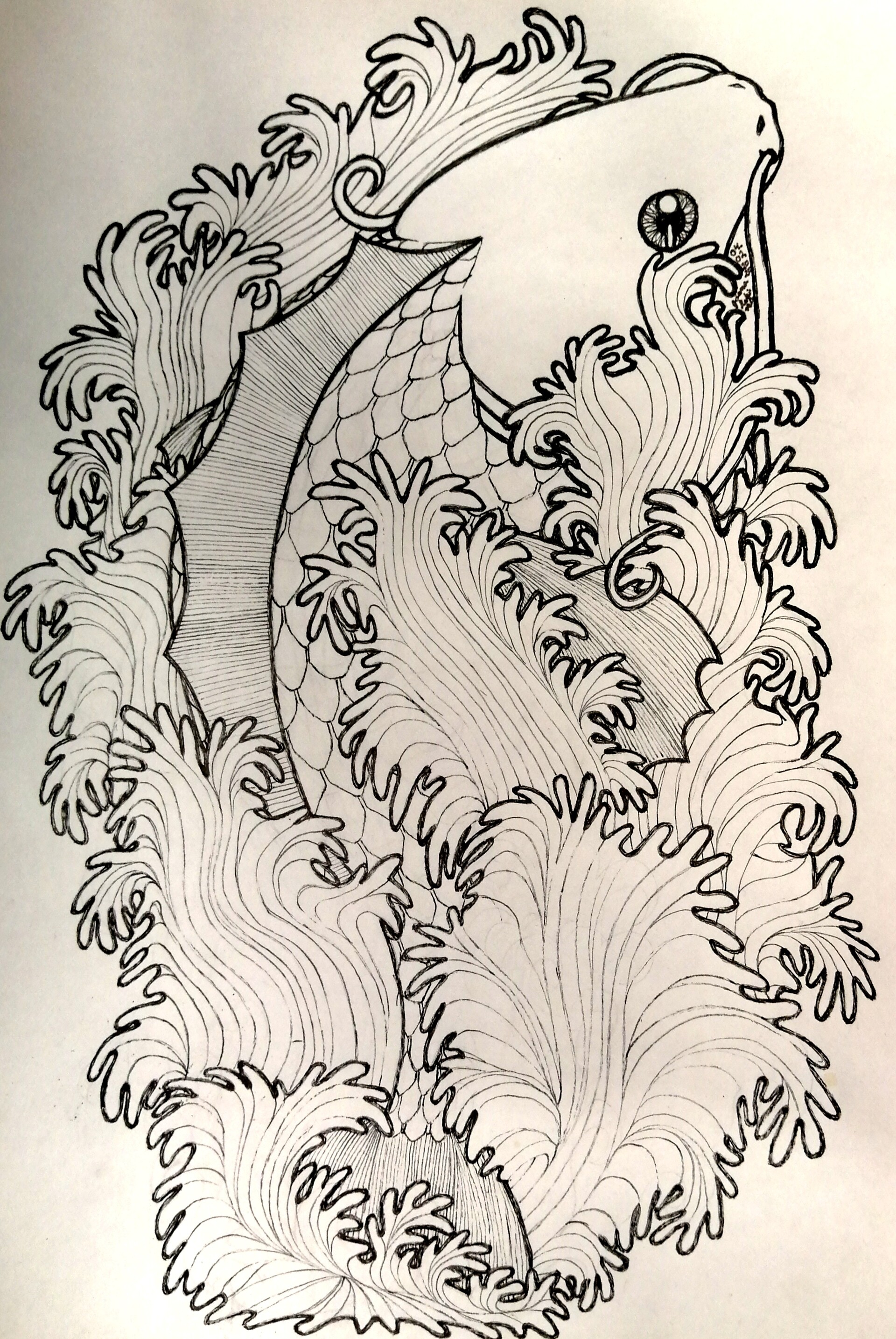 ArtStation - Traditional koi tattoo line art, image size:1920x2867