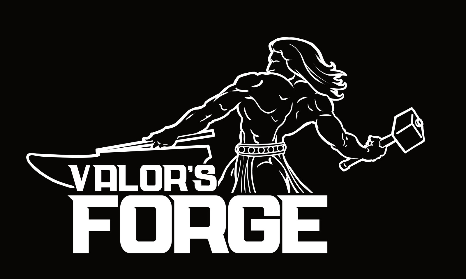 Valor's Forge logo design - white on black.