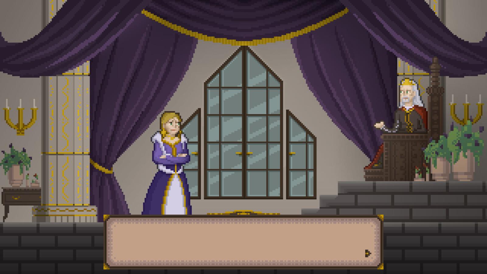 Hilda in the Kings room talking to her father.