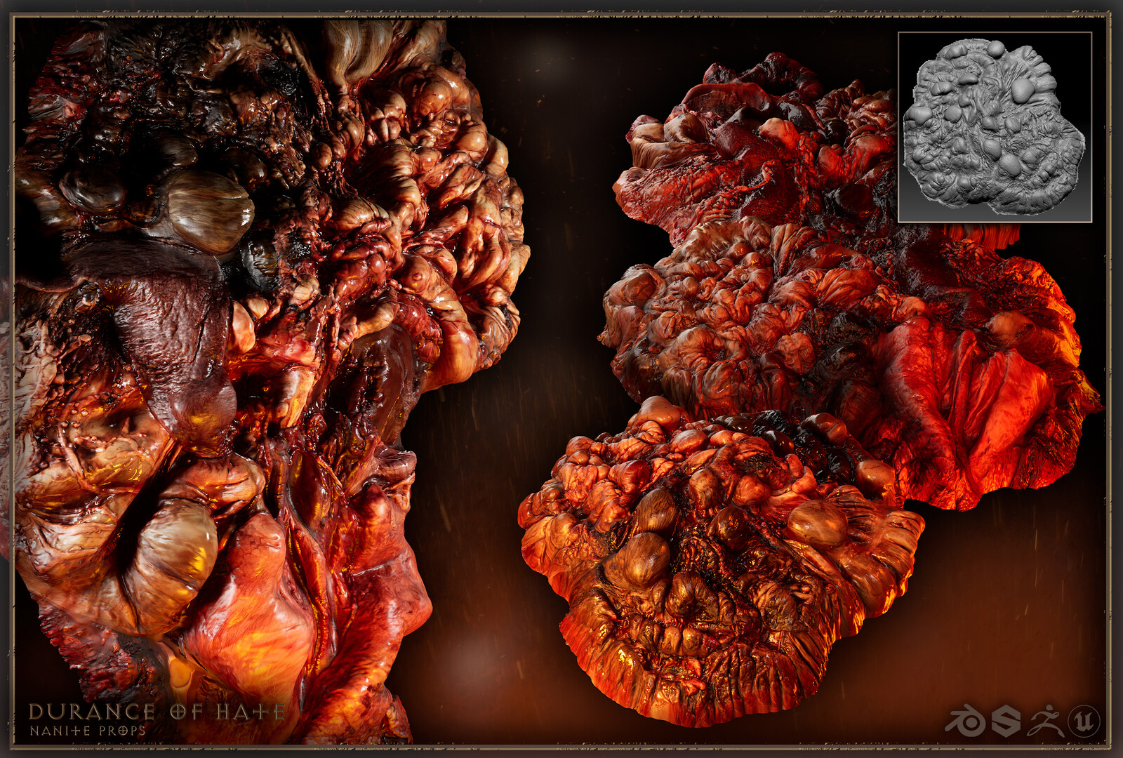 Base texture comes from Quixel Megascans Library, I used its data in Zbrush to make high-poly model.  Then I imported it into Substance Painter, baked maps and use the texture again as an overlay. I wanted to have very accurate and detailed normal maps.