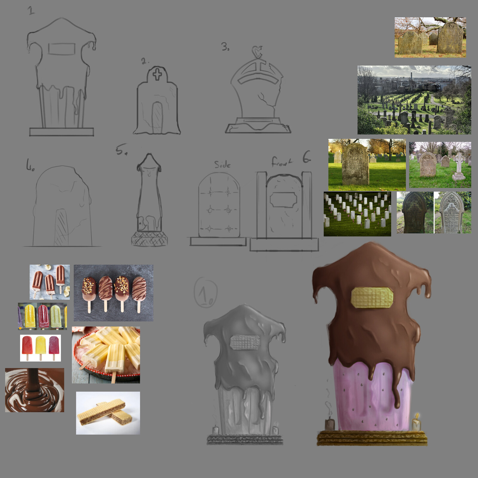 Grave concepts for current game I'm making. includes rough ideas and references.