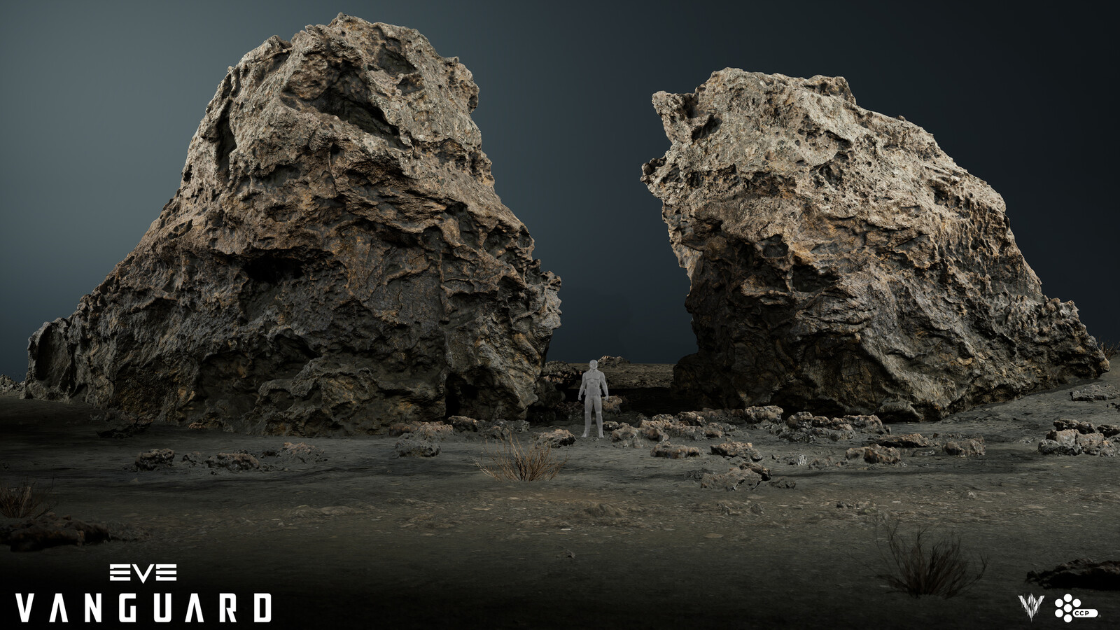 Non-traversable line of sight blocker rock used to divide the gameplay space.