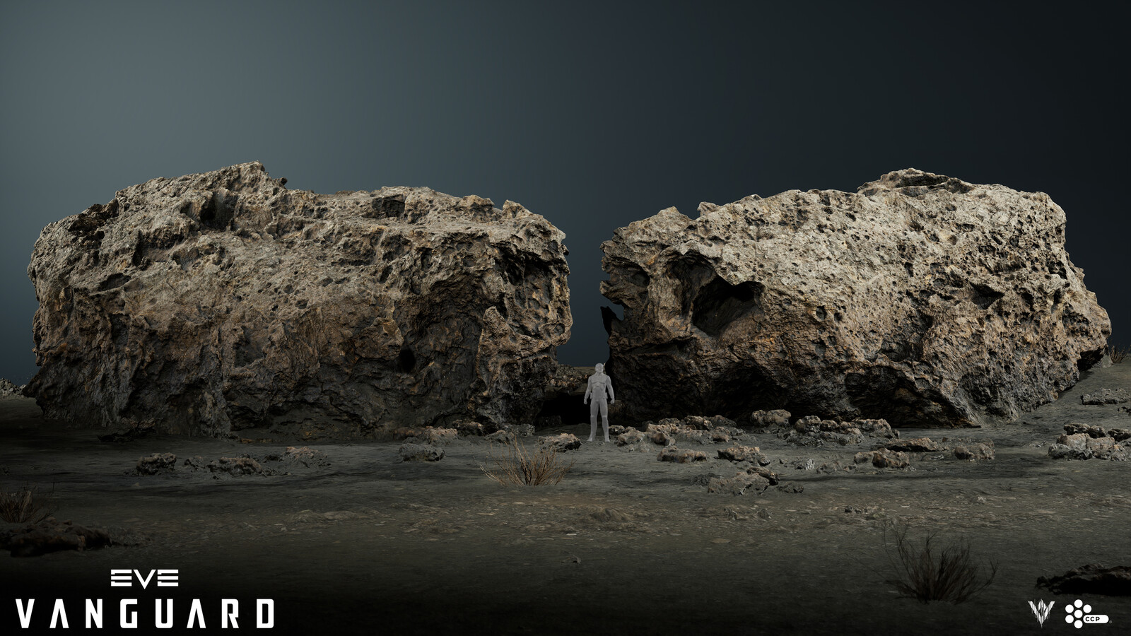 Non-traversable line of sight blocker rock used to divide the gameplay space.