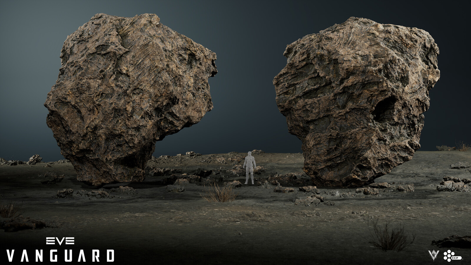 A closed non-traversable line of sight blocker rock used to divide the gameplay space.