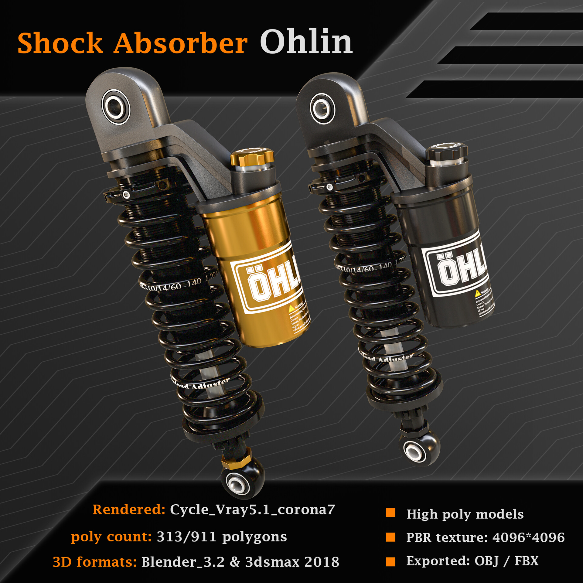 ArtStation - OHLINS BLACKLINE PIGGYBACK SHOCKS