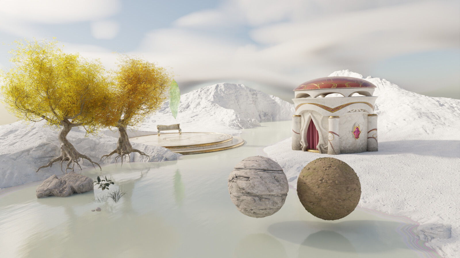Callout Sheet
Vegetation made in SpeedTree, landscape materials crafted in Substance Designer, mid and small rocks generated with noise, displace and my rock material, and build modeled in Blender.
