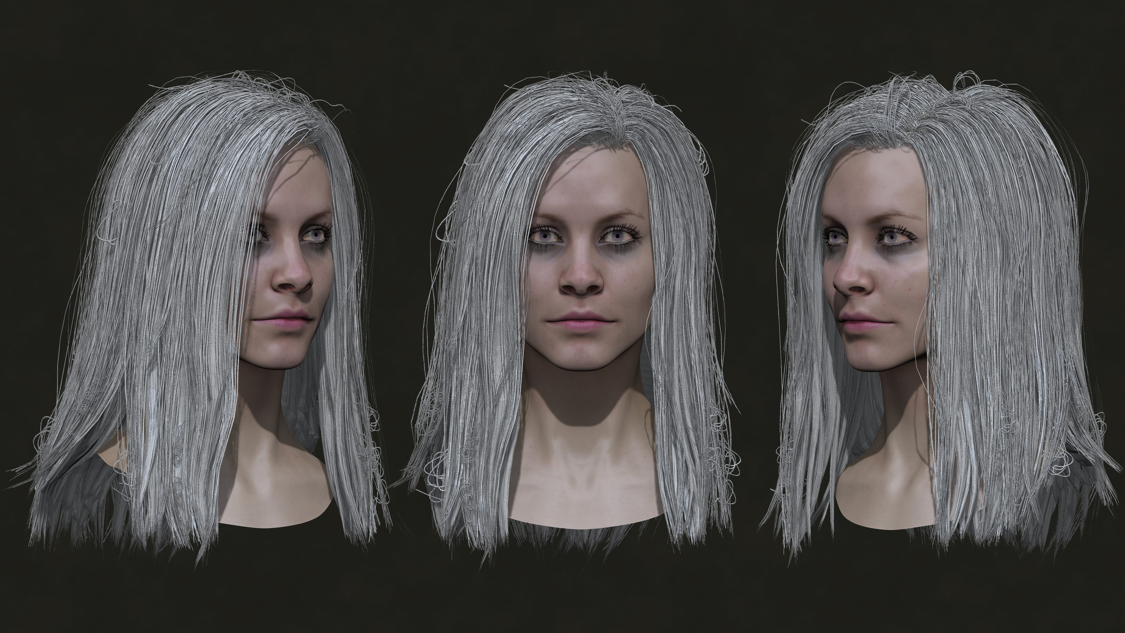 Head in ZBrush. Hair cards laid out in ZBrush